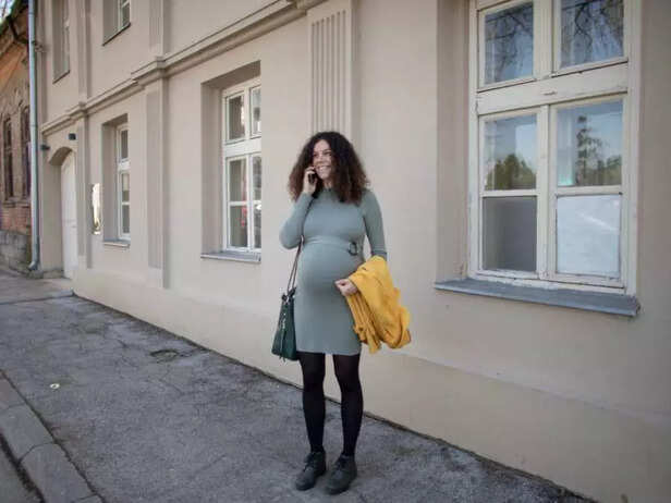 pregnant woman wearing a comfortable dress