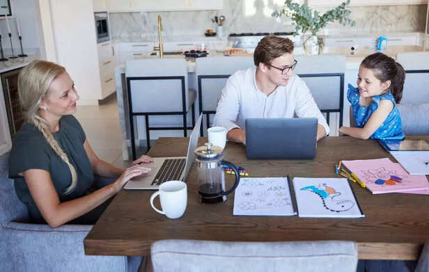 Family working and studying